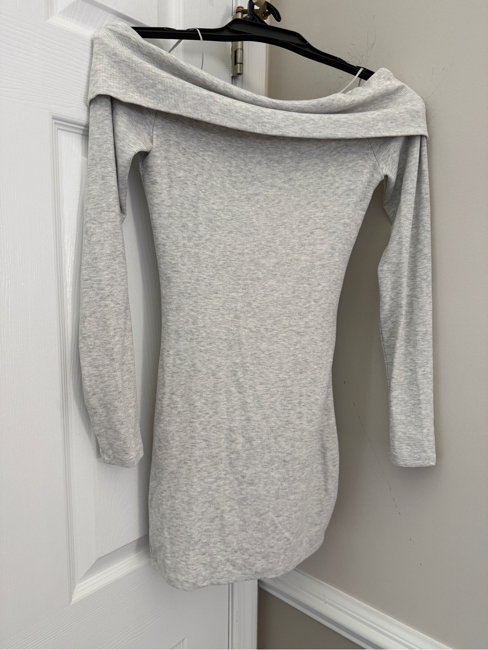 Garage Light Gray Off-the-Shoulder Sweater Dress